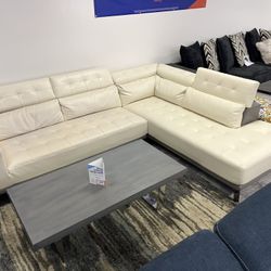 White & Light Gray L Shaped Sectional With Adjustable Headrest 