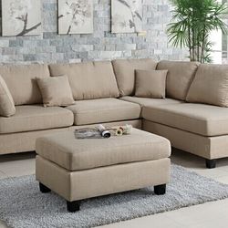 3 PC Sectional   Sofa    With  Ottoman  ( Sand  Grey  &  Chocolate  )