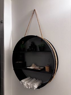 Complete Black & Neutral Bathroom Decor Set – Shower Curtain + Wall Shelves