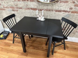 IKEA Nordviken Drop Leaf Table and 2 IKEA Norraryd black Chairs