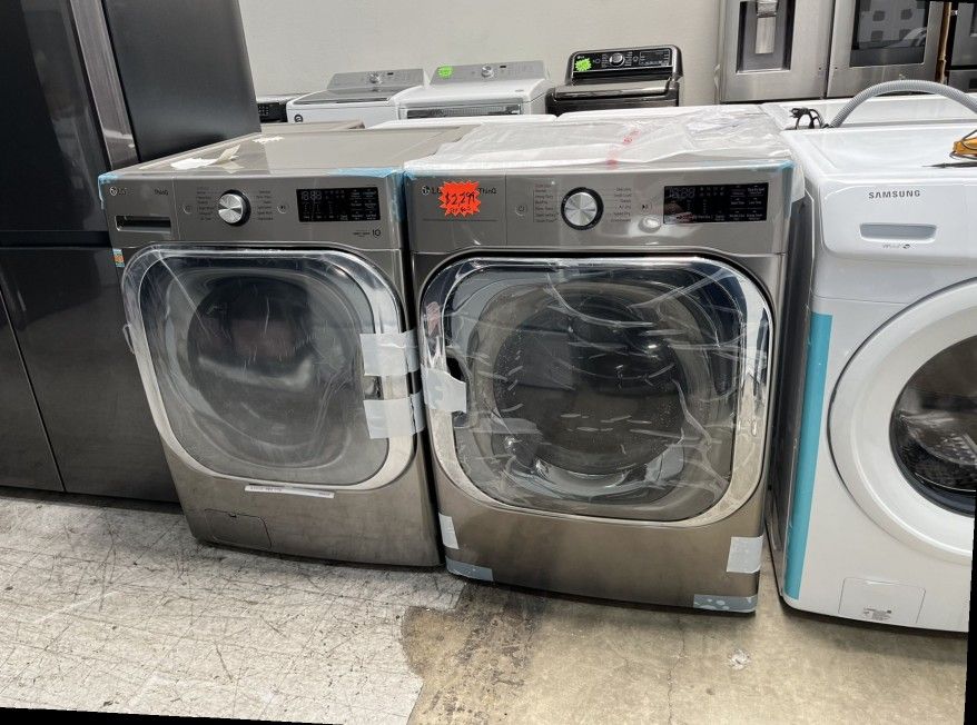 lg thinq front load washer 5.2 cu feet dryer 9.0 cu feet set : mega capacity