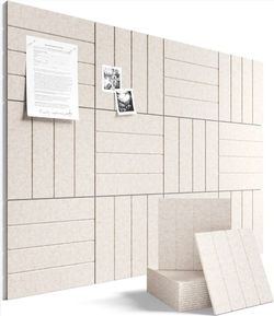 Felt Bulletin Board Tiles Large 48" x 36" Cork Board Alternative-12 Pack with 70 Adhesive Tabs, Thick Slat Wall Panels for Office Decor, Push Pin Boar