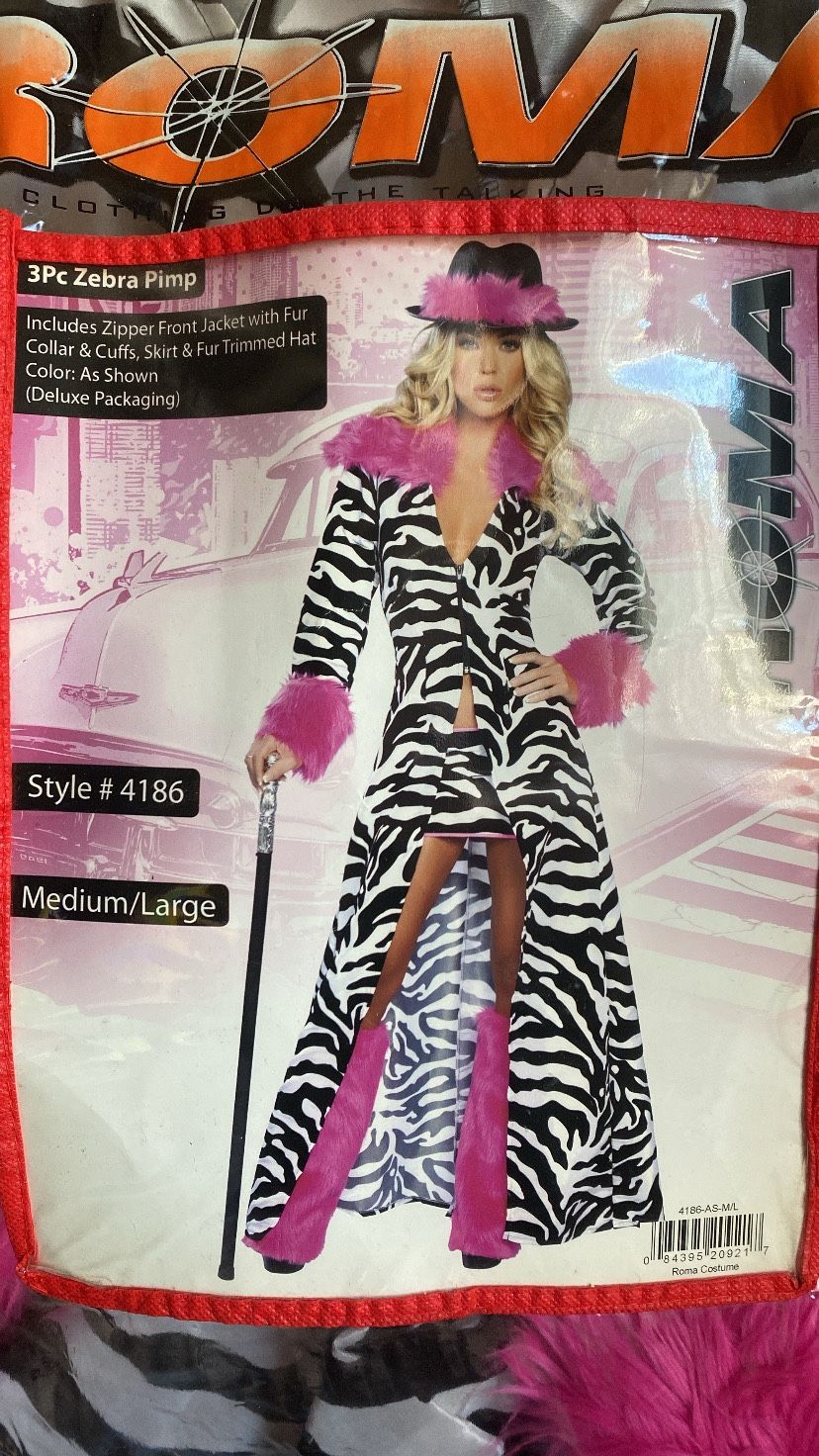 3 Pc Zebra Print Pimp Costume