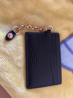Black Leather Card Holder with Rose Gold Chai