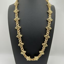 Yellow Gold 4 Leaf Clover Star Chain Necklace 22inch