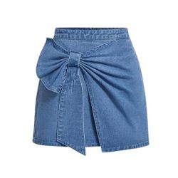 High-Waisted Wrap Front Mini Denim Skirt