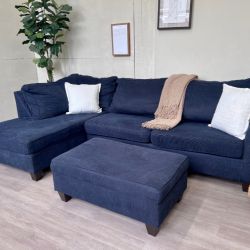 WE DELIVER! 🚚 - Blue Modern L Sectional Couch with Chaise & Ottoman Set
