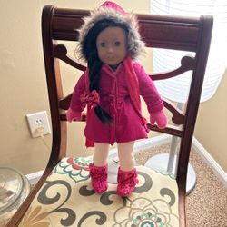 Pink Winter Coat With Boots, Scarf and Mittensfor 18-in Doll (like American Girl)