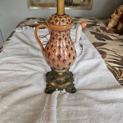Vintage Brass And Ceramic  Tea Pot Lamp