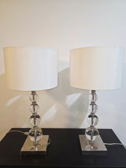 Pair of Crystal Ball Table Lamps with Chrome Base