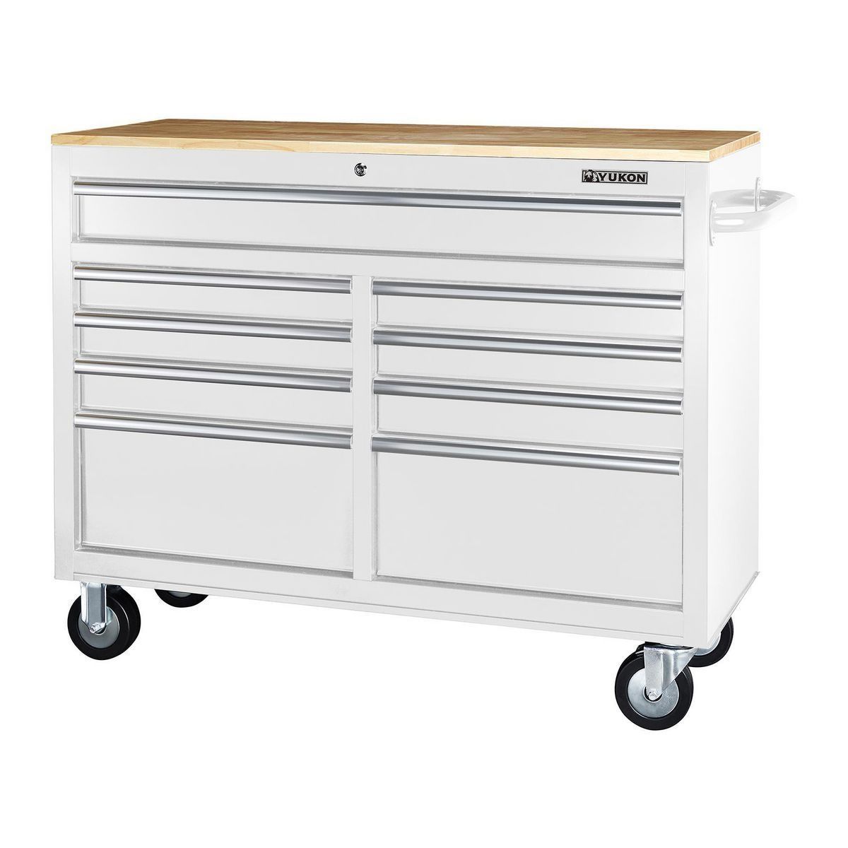 C YUKON46 in. 9 Drawer Mobile Storage Cabinet with Solid Wood Top, White Tool Box