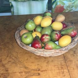 Rattan Basket With Artificial Fruit