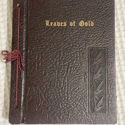 RARE VINTAGE leaves of gold leather back book 1948