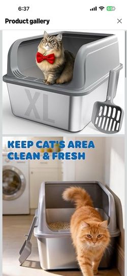 Stainless Steel Cat Litter Box, Metal Litter Box with Scoop, High- Sided, Anti-Leakage Top Entry, Non-Sticky, Easy to Clean, Grey, XL (1 Pack)