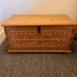 Antique Teak Chest with Mother of Pearl Inlay