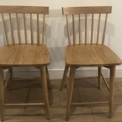 Natural Wood Bar Or Island Stools Set of 2