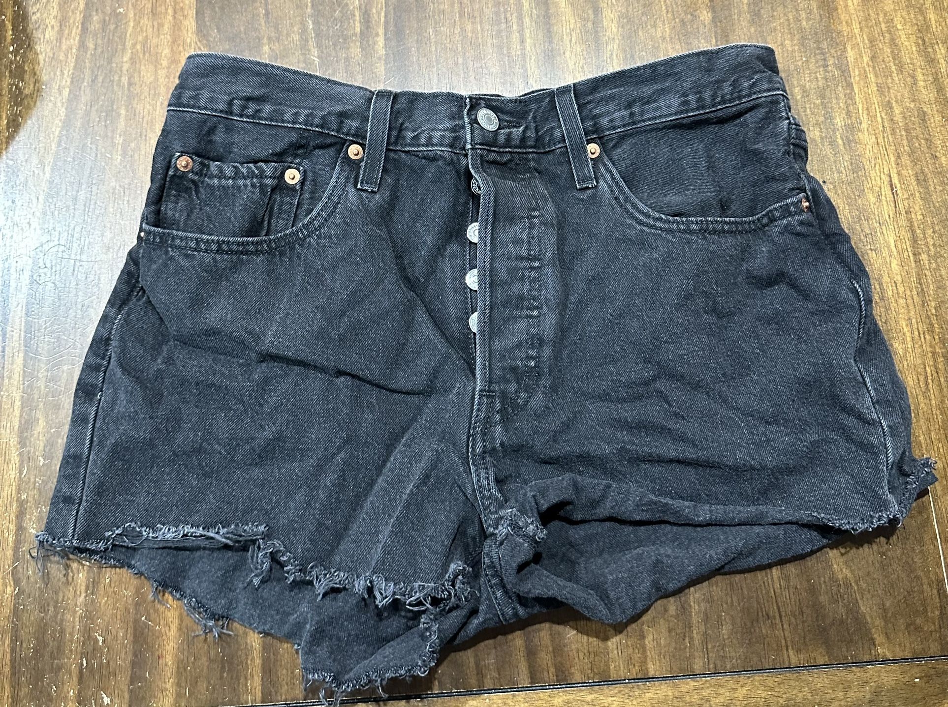 Levi’s 501 High Waist Distressed Cutoff Denim Black Jean Shorts Women’s Size 27