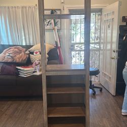 Tall brown wooden shelves