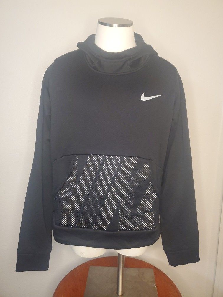 Nike Black Hooded Sweatshirt Fleece Pullover Youth Boys X-Large Reflective Logo