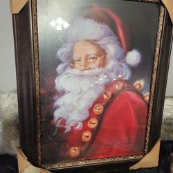 Santa With Bells Framed Glass Picture  By FLORENCE SUSAN  COMISH
