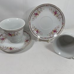 Original Vintage Tea Cup and Saucer Pink Yellow Tan Decor Gilded / China