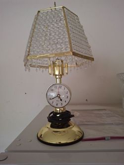 Gold Table Lamp with Crystal Beaded Shade and Clock
