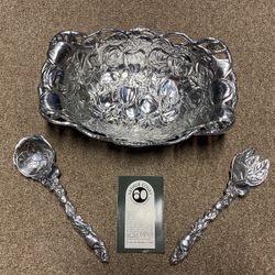 Arthur Court Apple Salad Fruit Bowl & Server Spoon & Fork