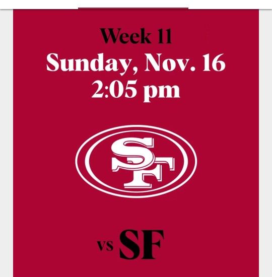 Cardinals vs 49ers Sunday November 16th Section 126 Row 14 Seats 5 & 6