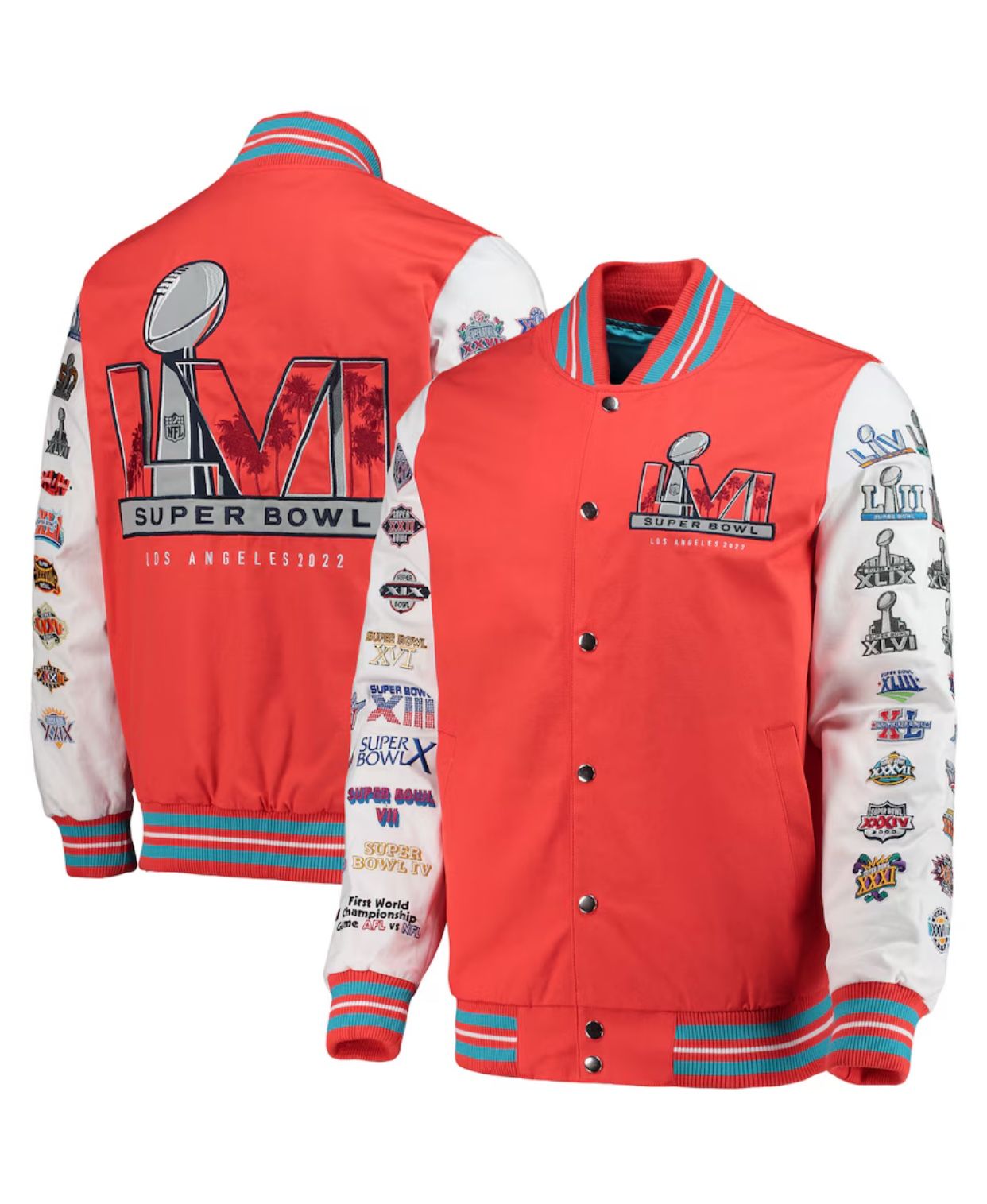 Men's G III Sports Orange Super Bowl LVI Full Snap Varsity Jacket size M