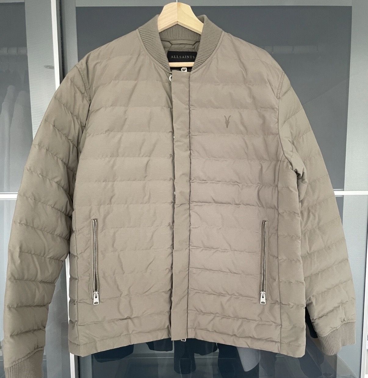 ALLSAINTS Albion Brown Beige Light Padded Bomber Jacket