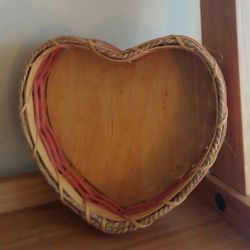 Amish Handcrafted Pink Heart Shaped Wooden Basket 