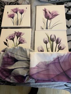 Bathroom set 4 pictures 1 shower curtain 1 toilet seat cover
