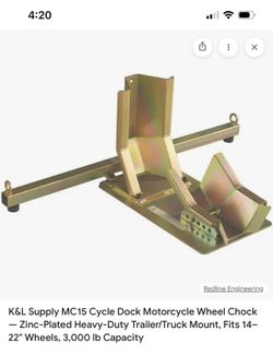 K & L Supply MC15 Cycle Dock Motorcycle Wheel Chock for pickup or trailer
