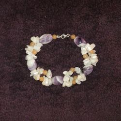 Vintage 80'S Multi Stone 8 " Silver Clasp Bracelet 