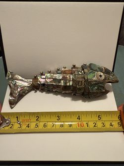 Abalone Fish Silver Metal Flat Bottle Opener Curved Tail Design, Mexico Vintage