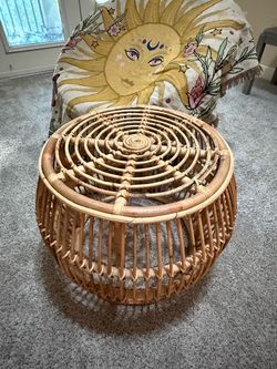 Round Rattan Wicker Ottoman Coffee Table