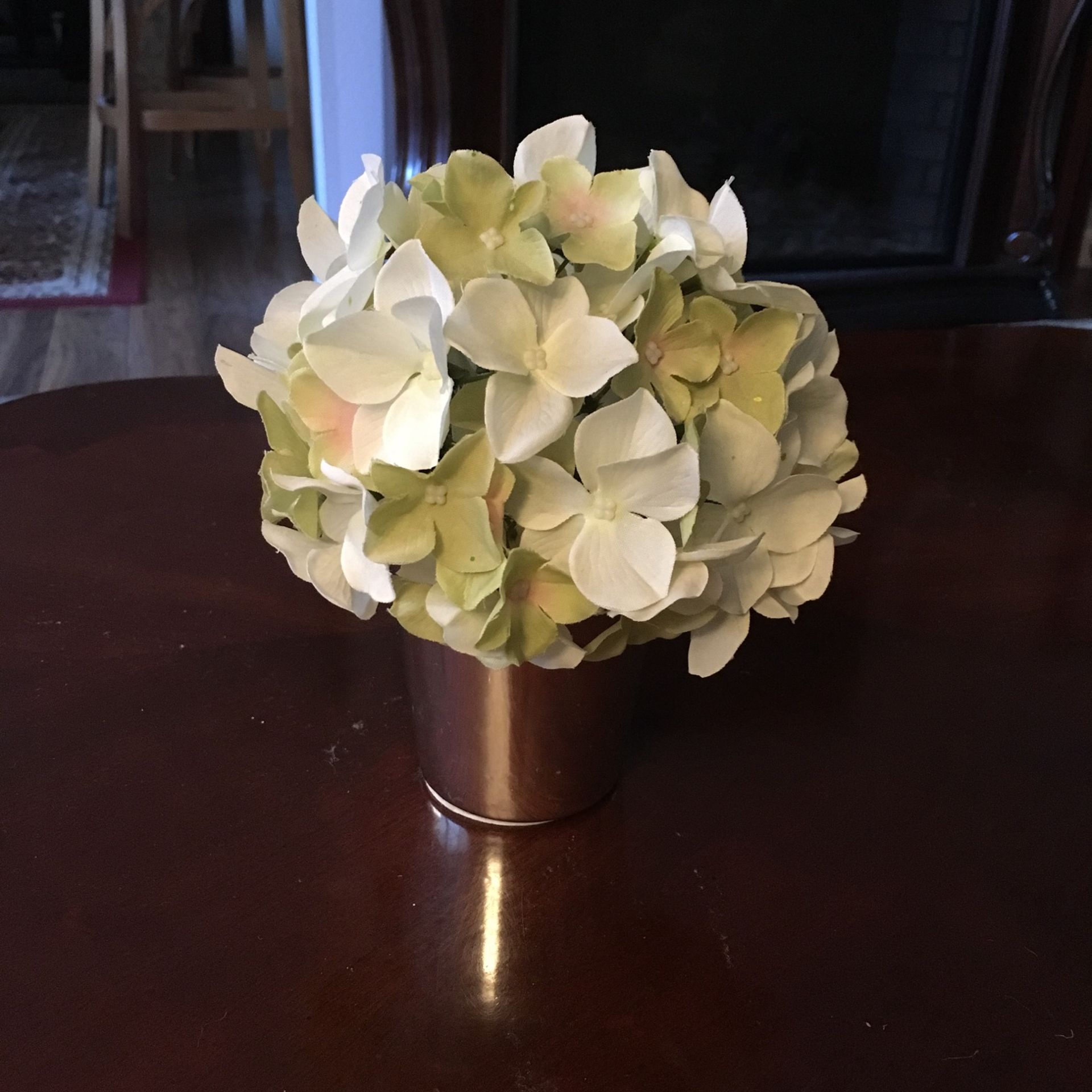 Silk Flowers Silver Vase Small