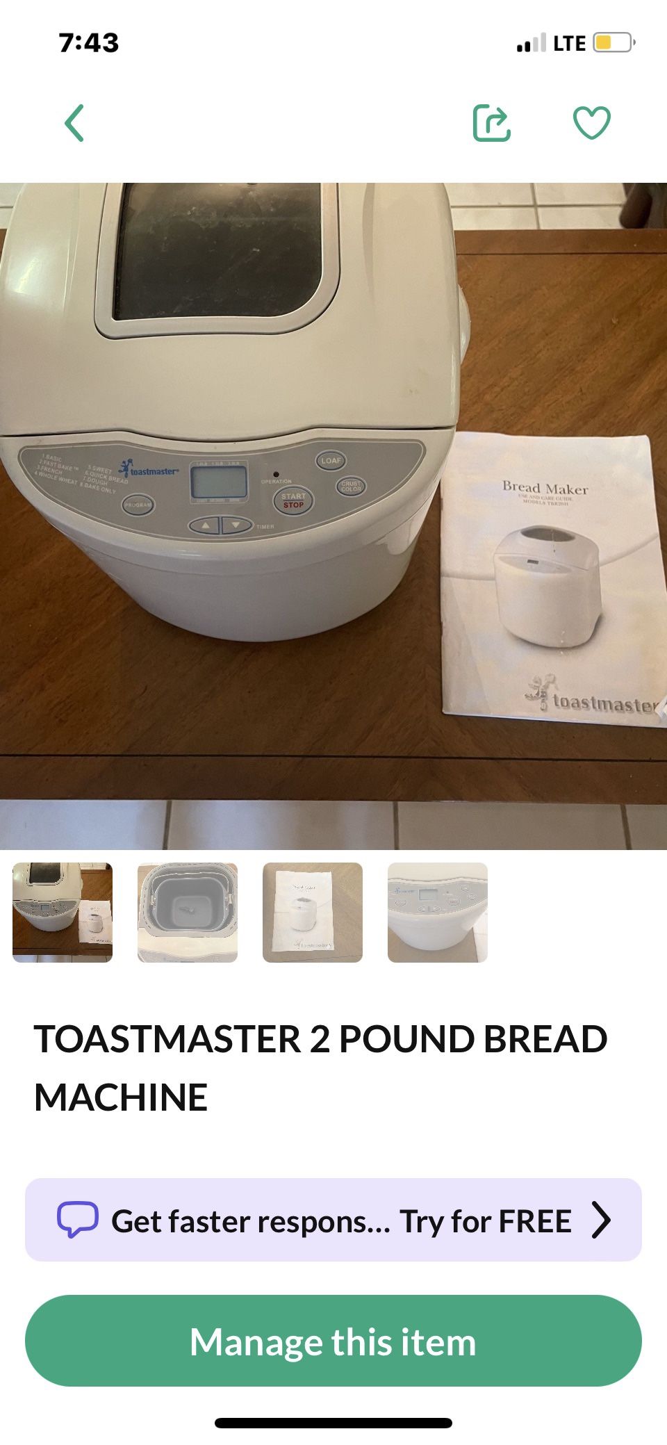 TOASTMASTER 2 POUND BREAD MACHINE