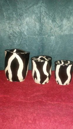 3pc Hand Painted Zebra Canister set $15