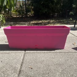 Set Of 2 Pink 24” Box Planters Plastic Rectangle Plant Pots