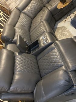 Reclining Grey Leather Sectional