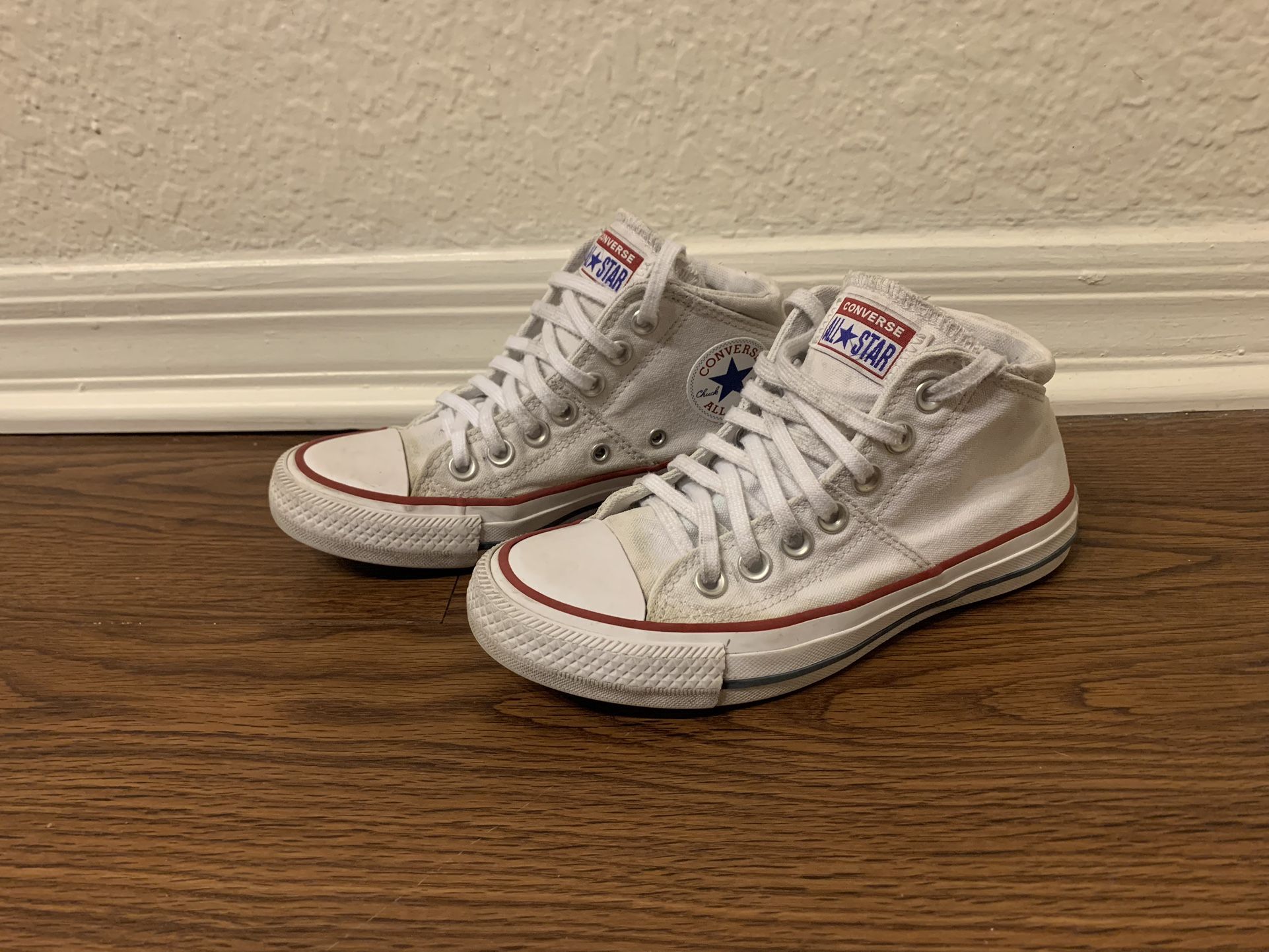 CONVERSE CHUCK TAYLOR ALL STAR MADISON MID OX WHITE CANVAS SNEAKERS 563511F