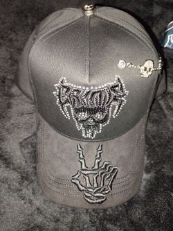 Barbas Crime Black Hat Silver Rhinestone Skull Embroidered