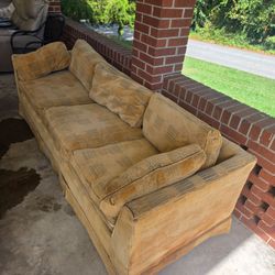 Gold Fabric Three-Seat Sofa with Cushions