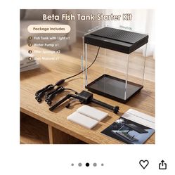 Betta Fish Tank 1.6 Gallon Glass Small Aquarium Starter Kit Black with 3-Color LED & 3-in-1 Quiet Filter Pump, Desktop Nano Aquarium for Guppy,Shrimp 