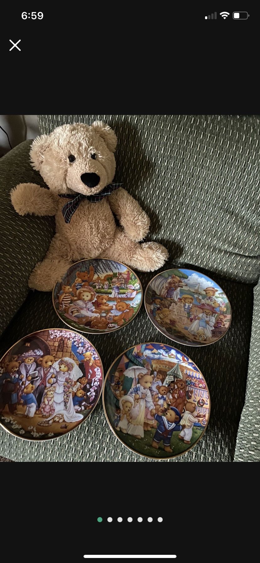 Four Franklin Mint, Teddy Bear Plates, Heirloom Collection And Also Teddy Bear Stuffed Animal