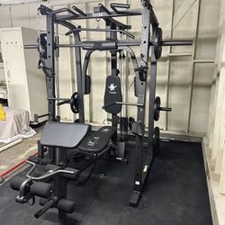 Smith Machine 1001 w/Bench Attachment | 230lb Bumpers Olympic Weights | 7ft Olympic Bar | Gym Equipment | FREE DELIVERY🚚 