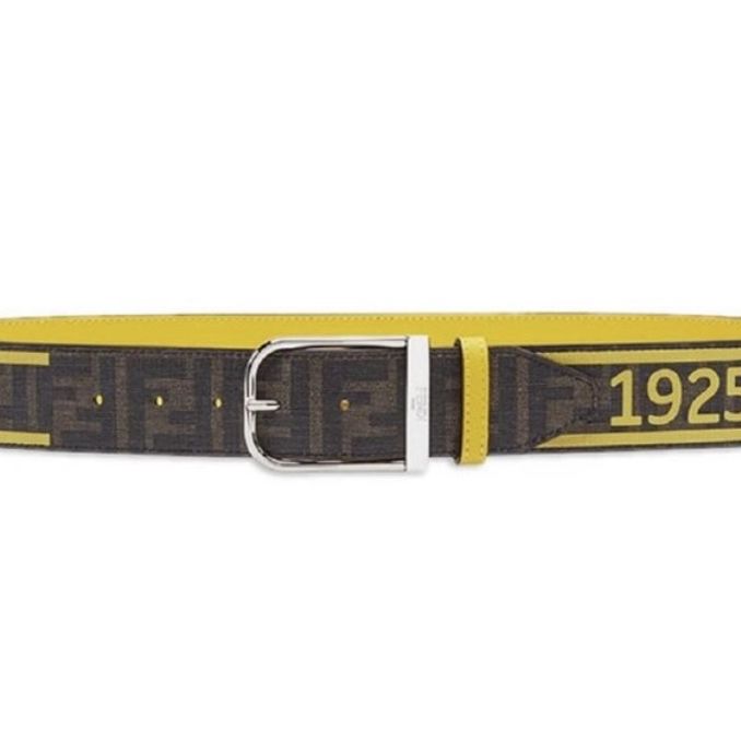  Fendi FF Logo Roma Italy 1925 Brown Yellow Leather Belt 