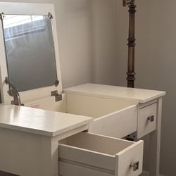 Vintage White Vanity Desk with Mirror and Drawers
