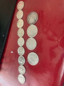 Coins Morgan,peace,Kennedy half dollars